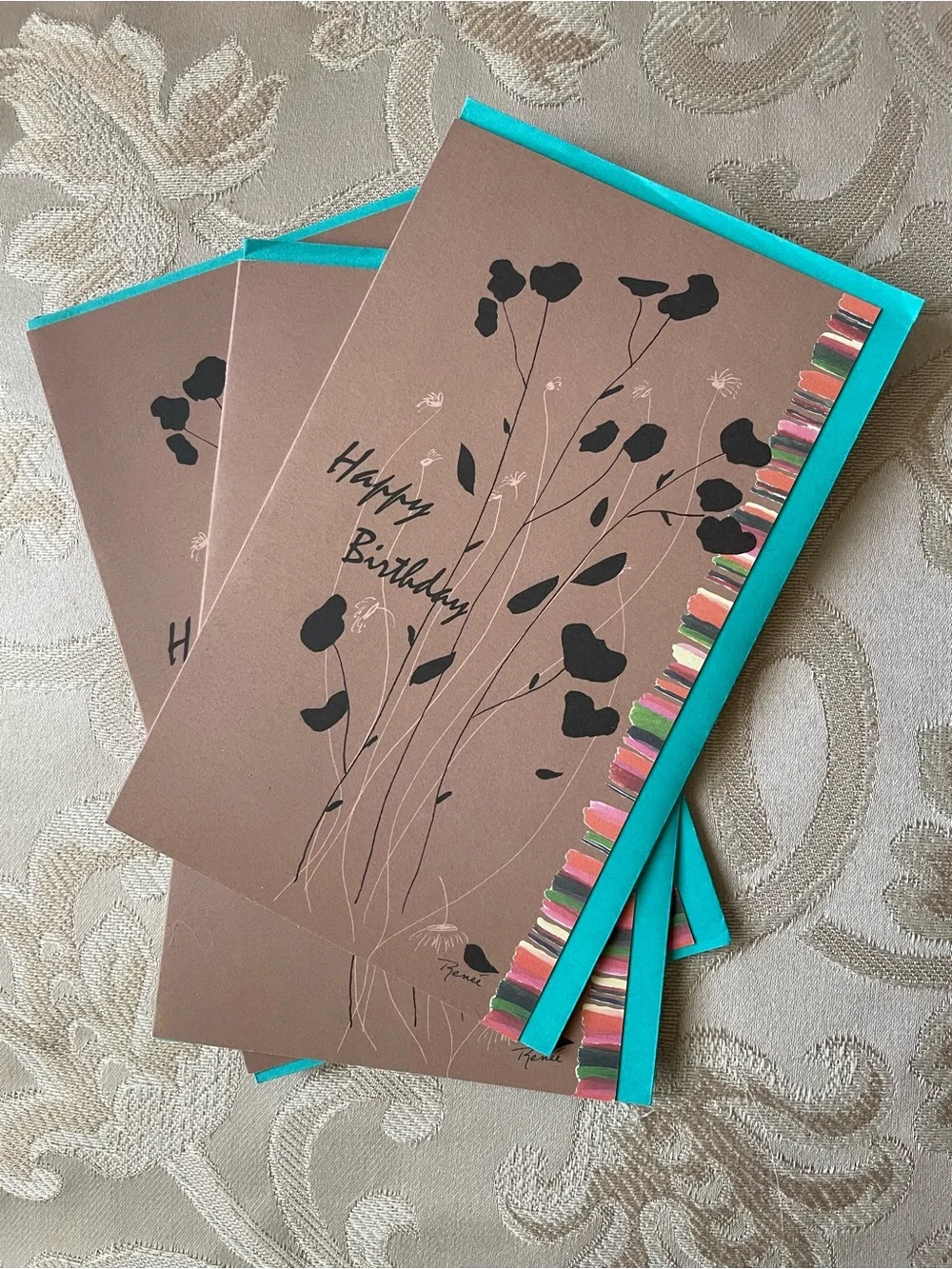 Birthday 6 Floral Happy Birthday Cards with 6 Envelopes Artist Illustration